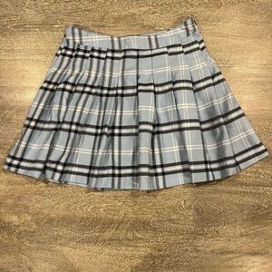 Streetwear Society Light Blue Navy Blue White Plaid Pleated Mini Skirt Small